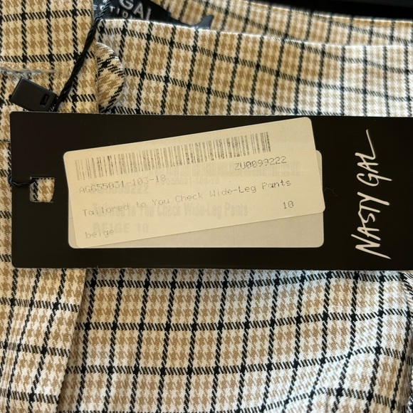 NWT Nasty Gal Tailored to You Check Wide Leg Pant Beige 6 - Picture 10 of 10